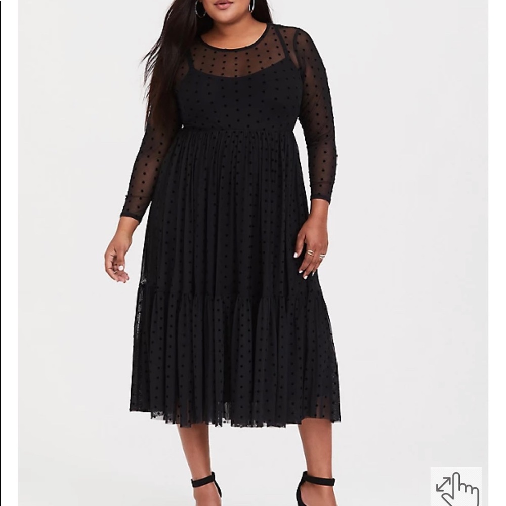Torrid BLACK DOT MESH MIDI DRESS 2X 18/20 used